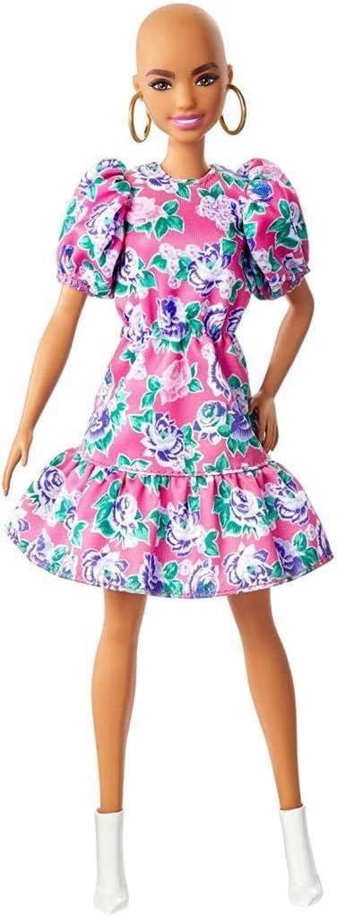 Кукла без коса Barbie Fashionistas, с розова рокля на цветя и аксесоари, играчка за деца над 3 години