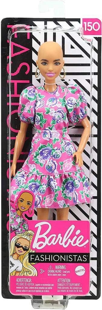 Кукла без коса Barbie Fashionistas, с розова рокля на цветя и аксесоари, играчка за деца над 3 години