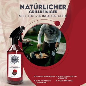 Garten Glück® Grill Cleaner Extra Strong – 500 ml – Natural BBQ Grill Cleaner Газов грил и решетка за скара, с аромат на лимоново масло, Грил почистващ препарат за газова скара, Грил спрей