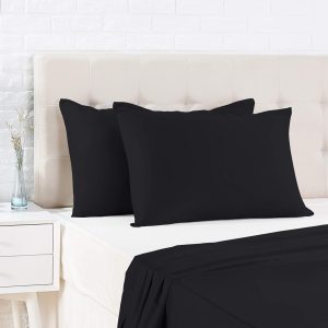 Калъфка за възглавница от сатен Amazon Basics - 40 x 80 cm x 2, черна, опаковка от 2 бр.