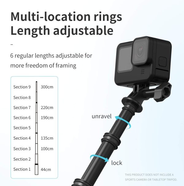 Лек водоустойчив разтегателен ръчен монопод за GoPro Max Hero 12 11 10 9 8 7 Insta360 X3 GO3 DJI Action 4 3 камера.Марка: REYGEAK