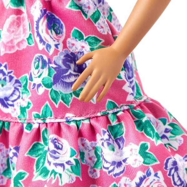 Кукла без коса Barbie Fashionistas, с розова рокля на цветя и аксесоари, играчка за деца над 3 години