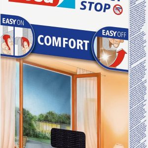 Комфортна мрежа против насекоми tesa Hook & Loop Comfort за прозорци, с лента за закачане и примка, Сваляща се без оставяне на следи, Миеща се и многократна употреба, Размери: 1м:1м