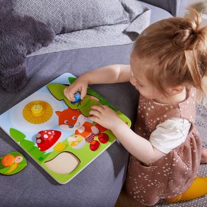 HABA 305204 – Пъзел Лисица, 4 части с копчета за хващане, дървена играчка от 12 месеца за насърчаване на двигателните умения и определяне на фигури, многоцветен