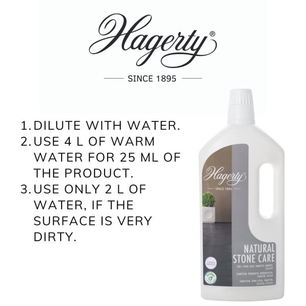 Hagerty Natural Stone Care Floor Cleaner 1 литър I Ефективен продукт за поддръжка на подове от естествен камък, теракота, плочи ... I Интензивен почистващ препарат за интериор и екстериор