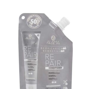 Alama Professional Eco-Refill Repair Conditioner, Възстановяващ балсам с кератин за увредена и увредена коса, тонизиране и възстановяване, 90% натурални съставки, 100 ml