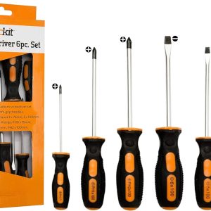 Комплект отвертки Brackit от 6 части – 3 плоски глави и 3 Philips глави – Хром-ванадиева стомана, неплъзгаща се ръкохватка, издръжливи ръчни инструменти в калъф – Комплект магнитни отвертки за електротехници и подобряване на дома